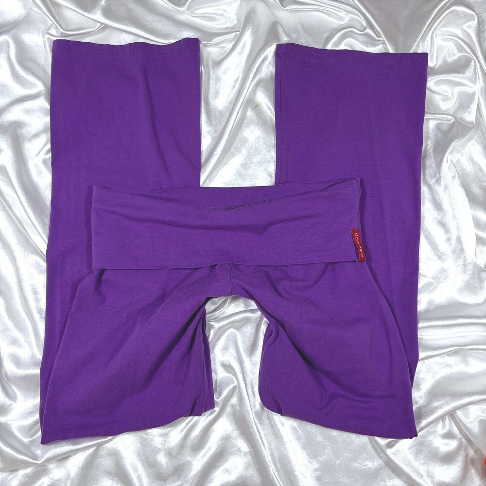 y2k Yoga Pants Purple Excellent Active Fold Over Waist Flare Leg Style 8150